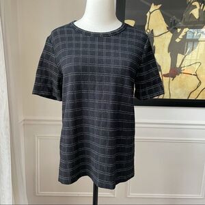 Anthropologie Postmark Black White Windowpane Plaid Top M